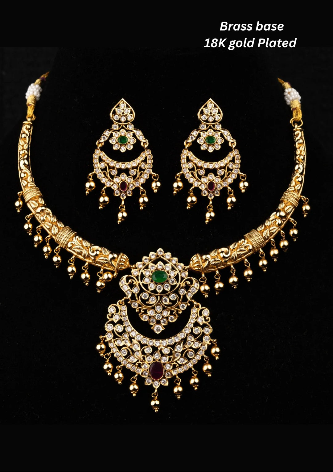 Kundan & Beads Antique Finish Brass Base Gold Plated Necklace With Earrings g 101850