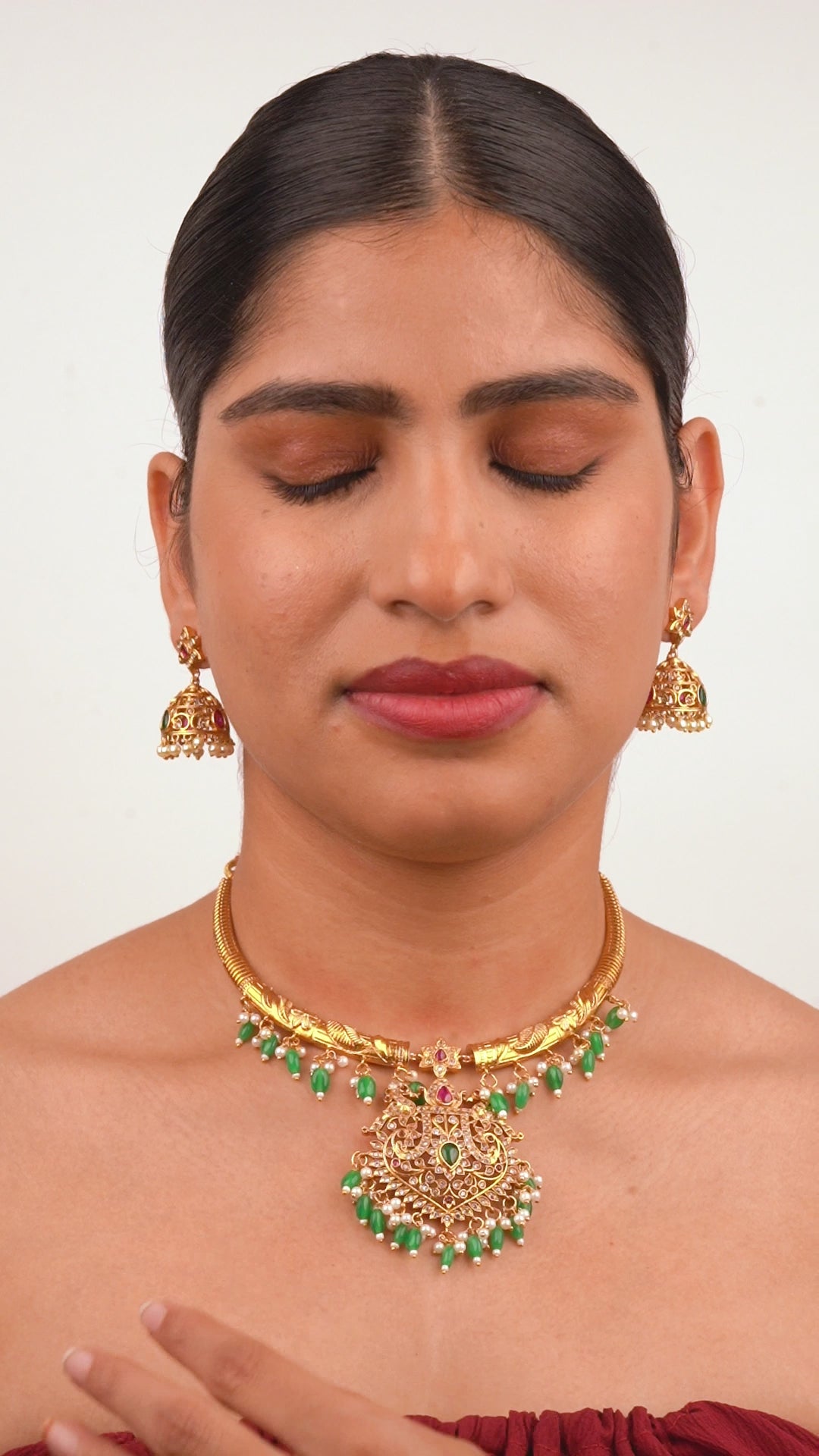 Kundan & Beads Brass Base Gold Plated Necklace With Earrings s 190051